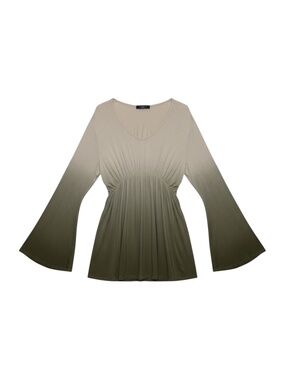 Made by Johnny Tunic Blouse Women’s Large Green Ombre Long Sleeve‎ V-Neck